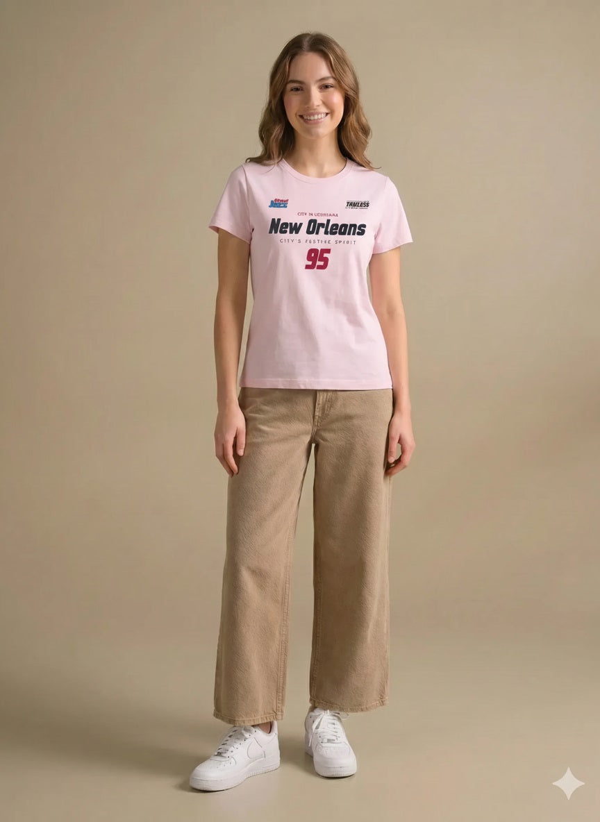 Women Barely Pink Typography Printed T-shirt