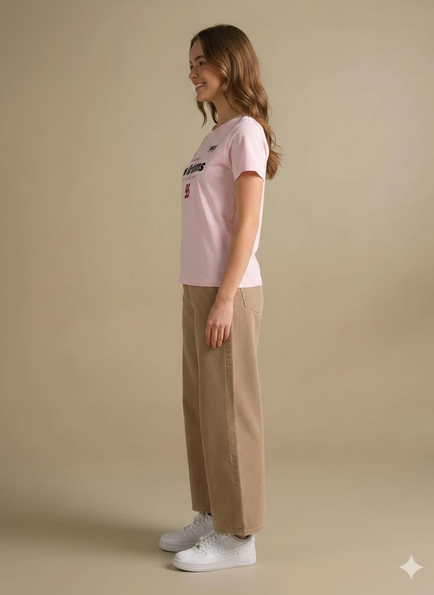 Women Barely Pink Typography Printed T-shirt