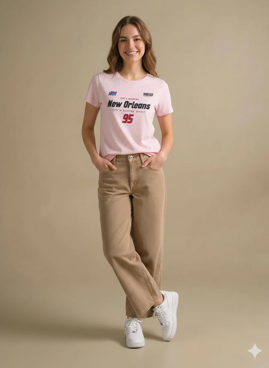 Women Barely Pink Typography Printed T-shirt