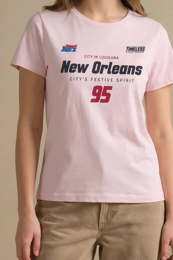 Women Barely Pink Typography Printed T-shirt