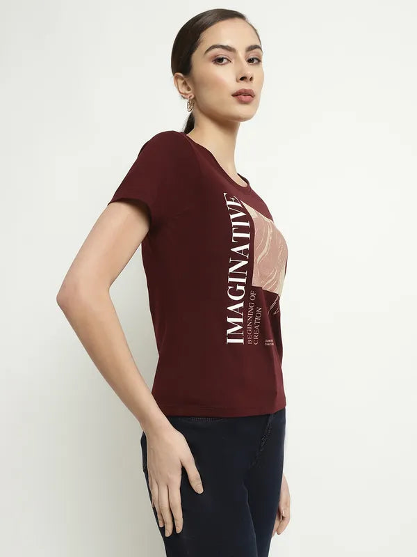 Mettle Typography Printed Round Neck Cotton T-Shirt