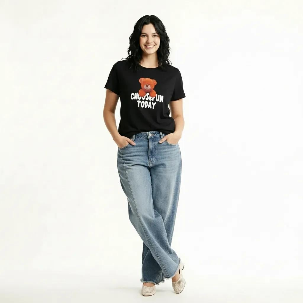 METTLE Women Black Printed T-shirt