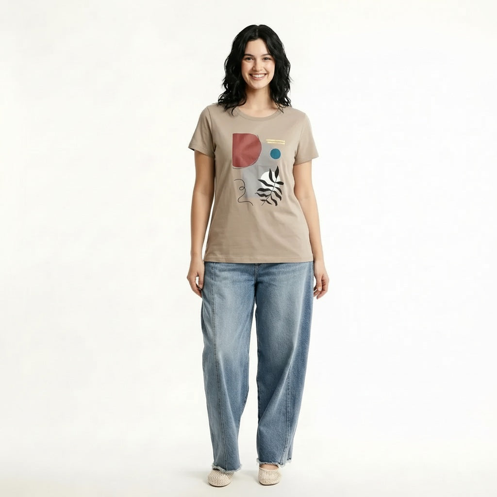 METTLE Women Sand Printed T-shirt