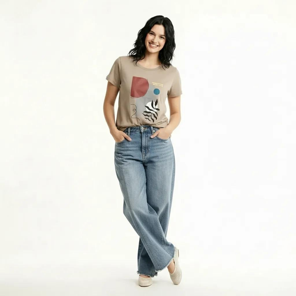 METTLE Women Sand Printed T-shirt