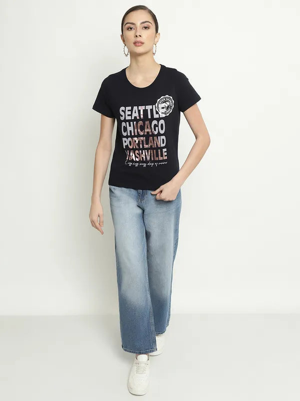 Mettle Typography Printed Round Neck Cotton T-Shirt