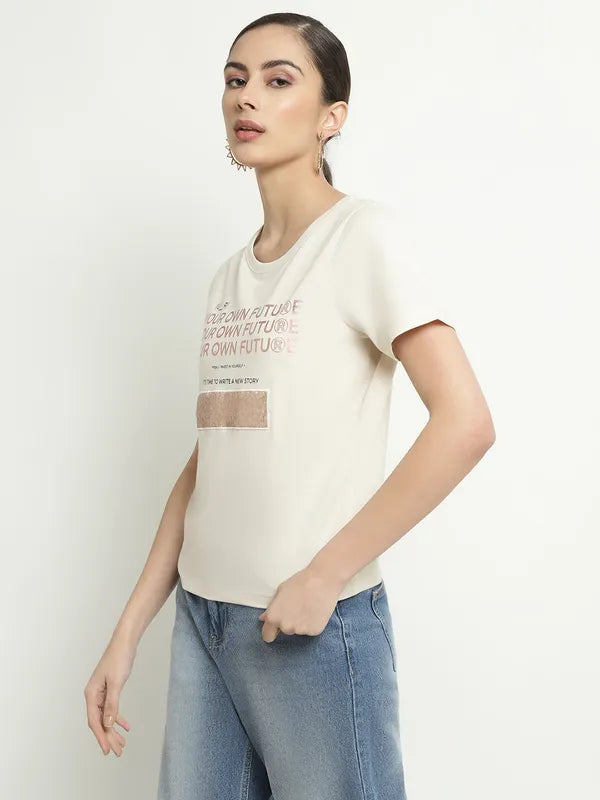 Mettle Typography Printed Round Neck Cotton T-Shirt