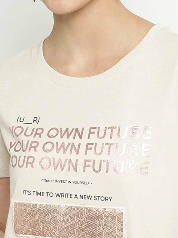 Mettle Typography Printed Round Neck Cotton T-Shirt