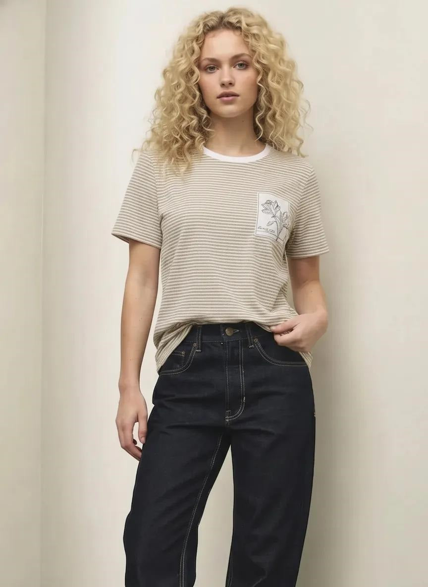 Women Striped Pockets T-shirt