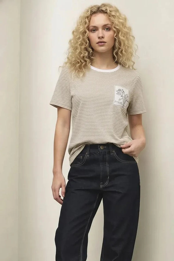Women Mastic Striped Pockets T-shirt