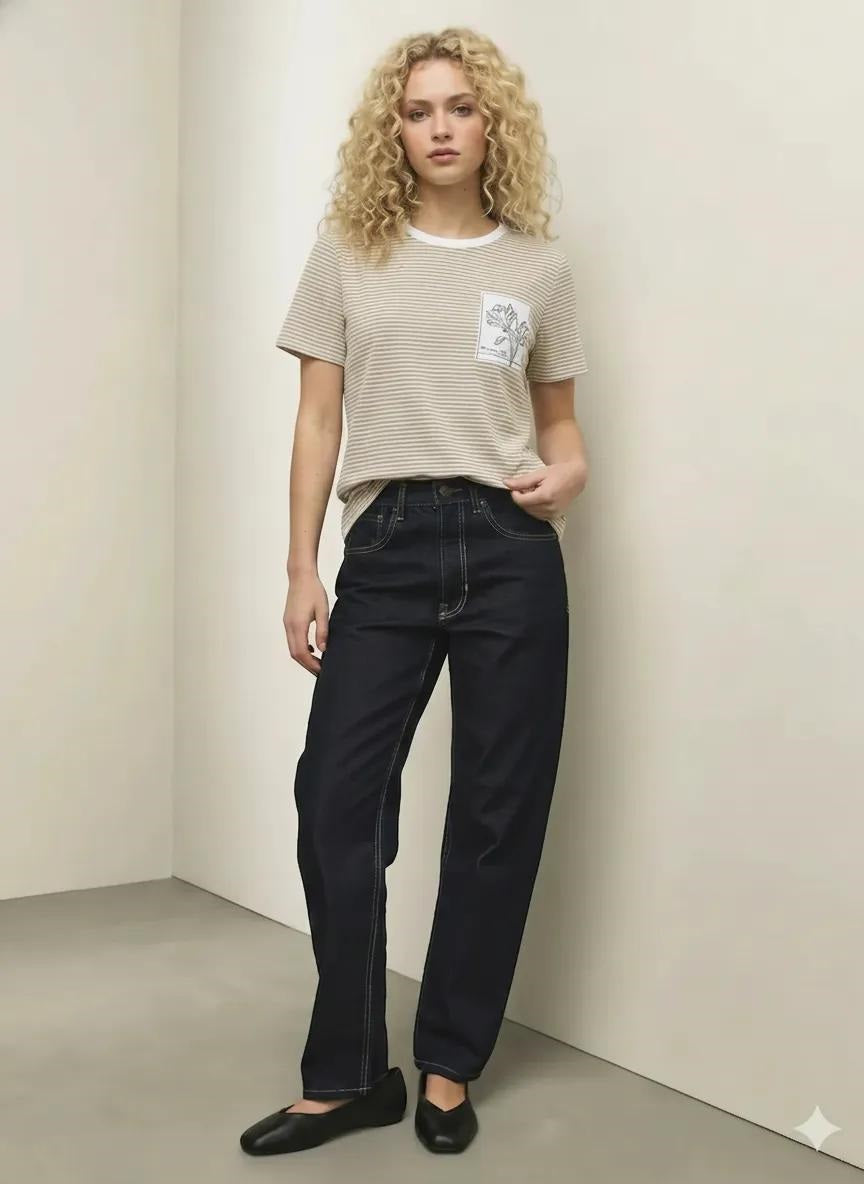 Women Mastic Striped Pockets T-shirt