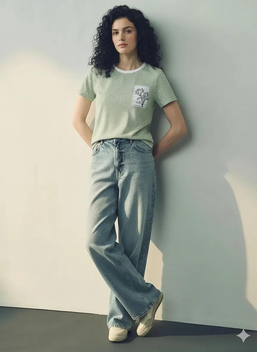 METTLE Women Mint Floral Printed T-shirt