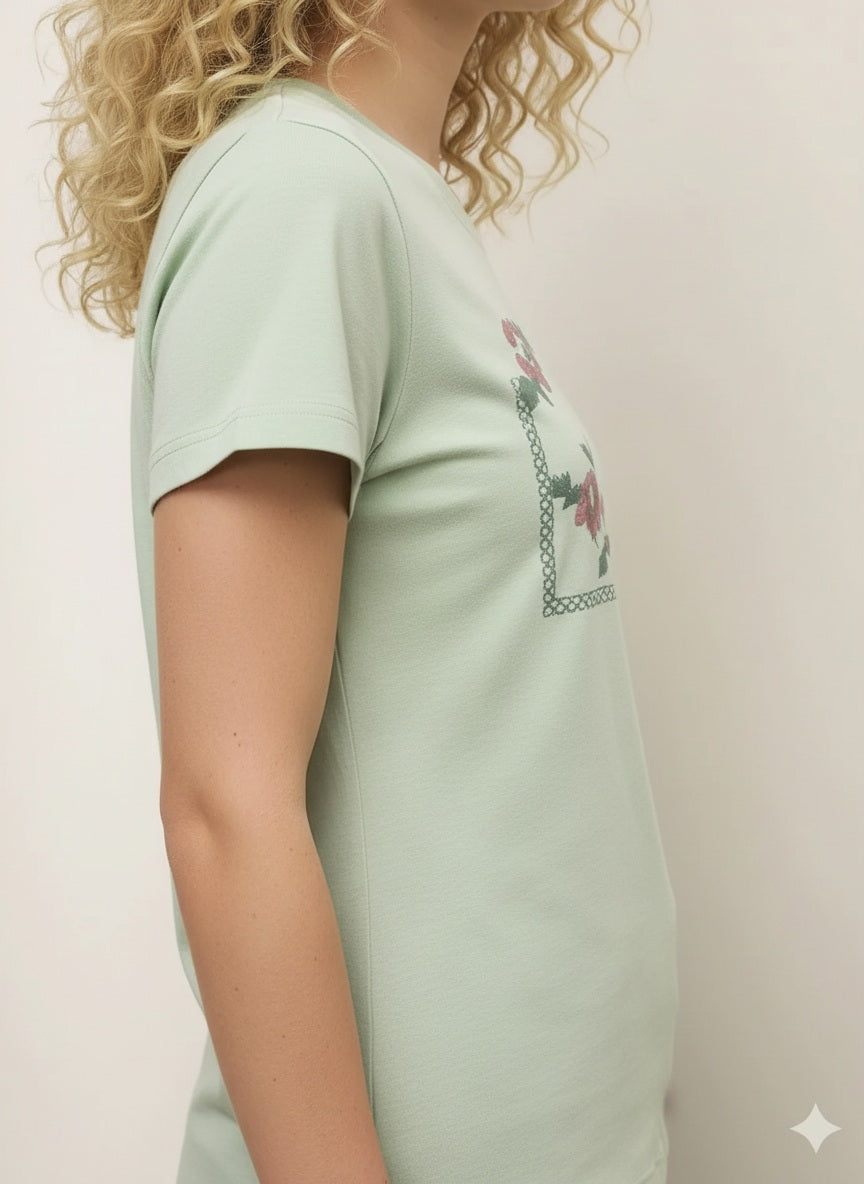 Women Mist Printed Round Neck T-Shirt