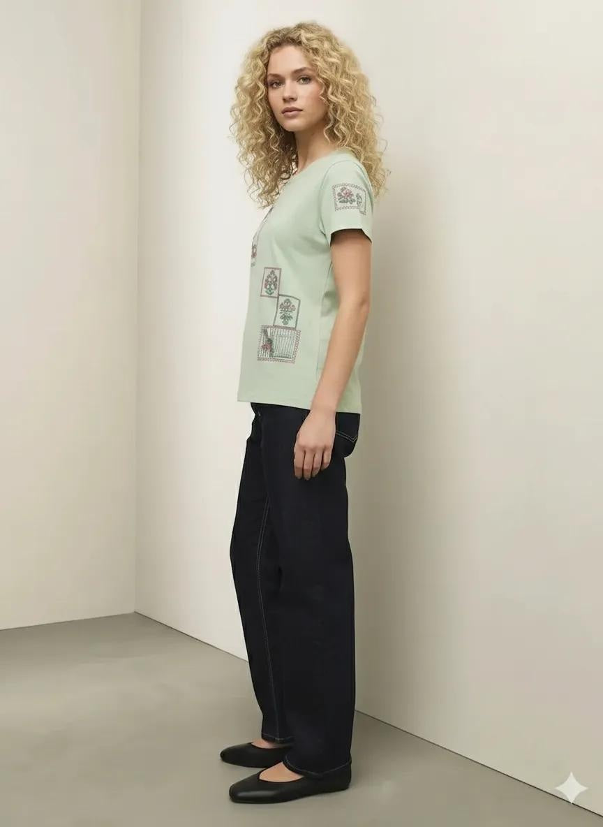 Women Mist Printed Round Neck T-Shirt