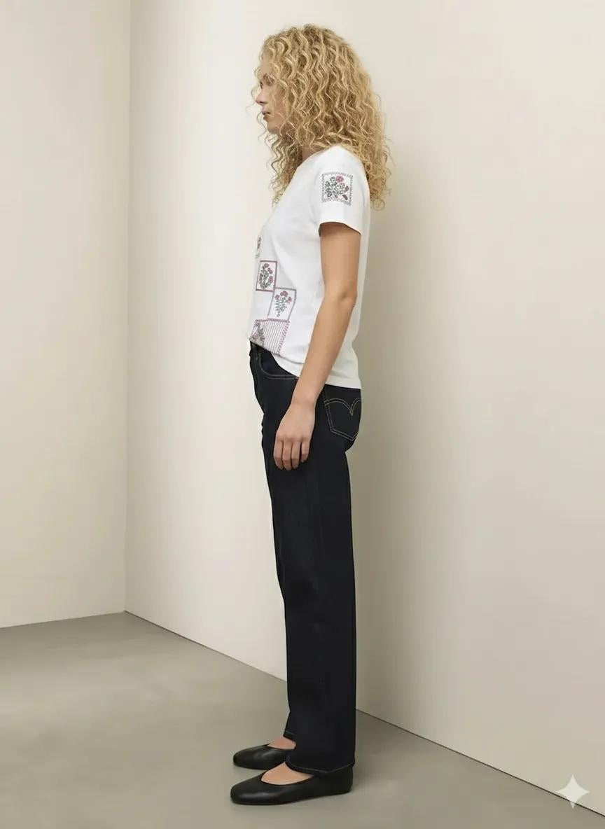 Women Off White Printed Round Neck T-Shirt
