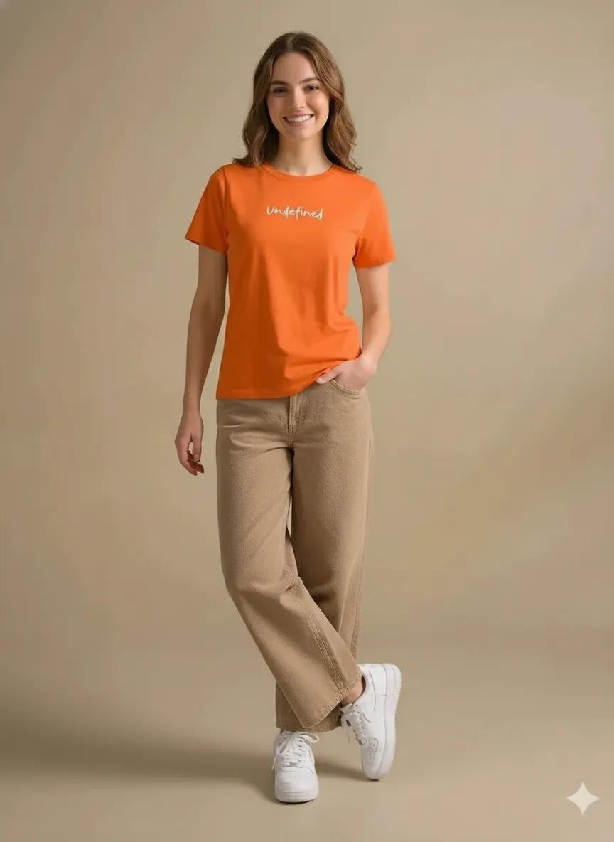 Women Orange Printed Round Neck T-Shirt