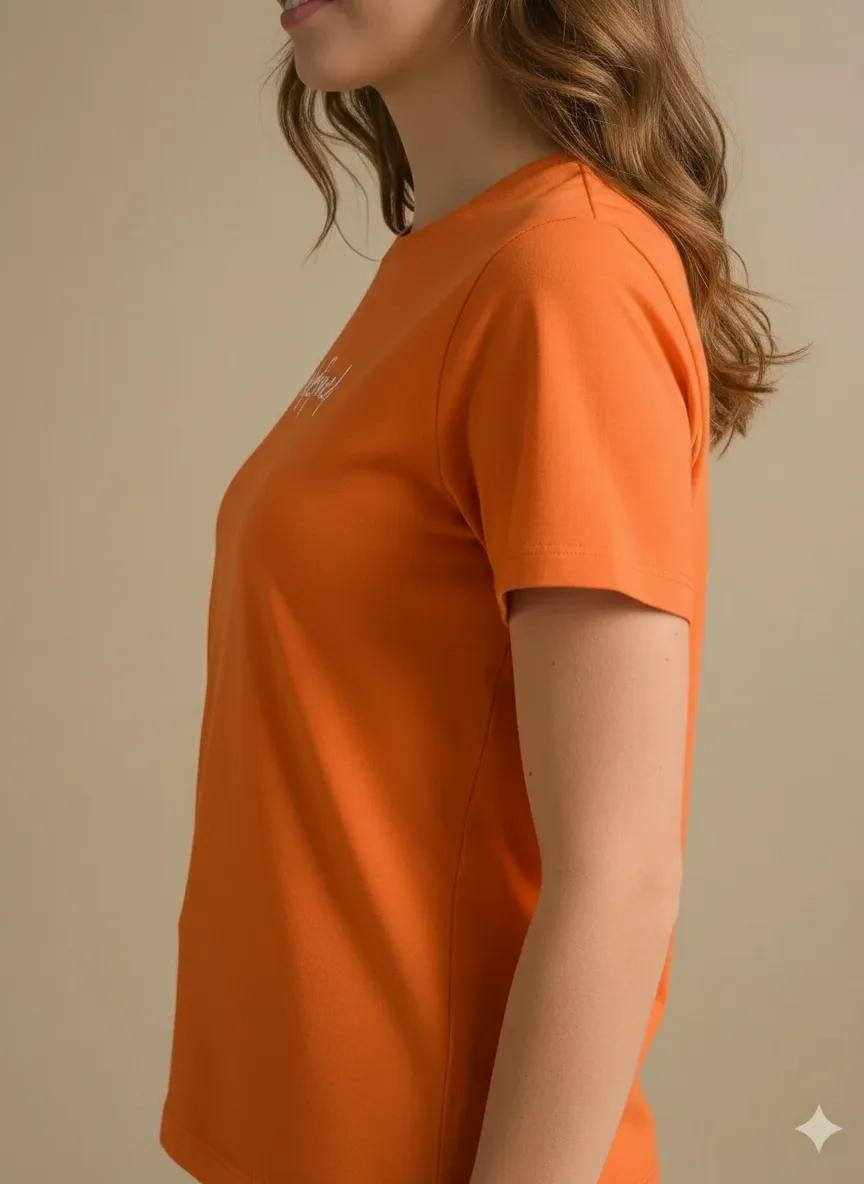 Women Orange Printed Round Neck T-Shirt