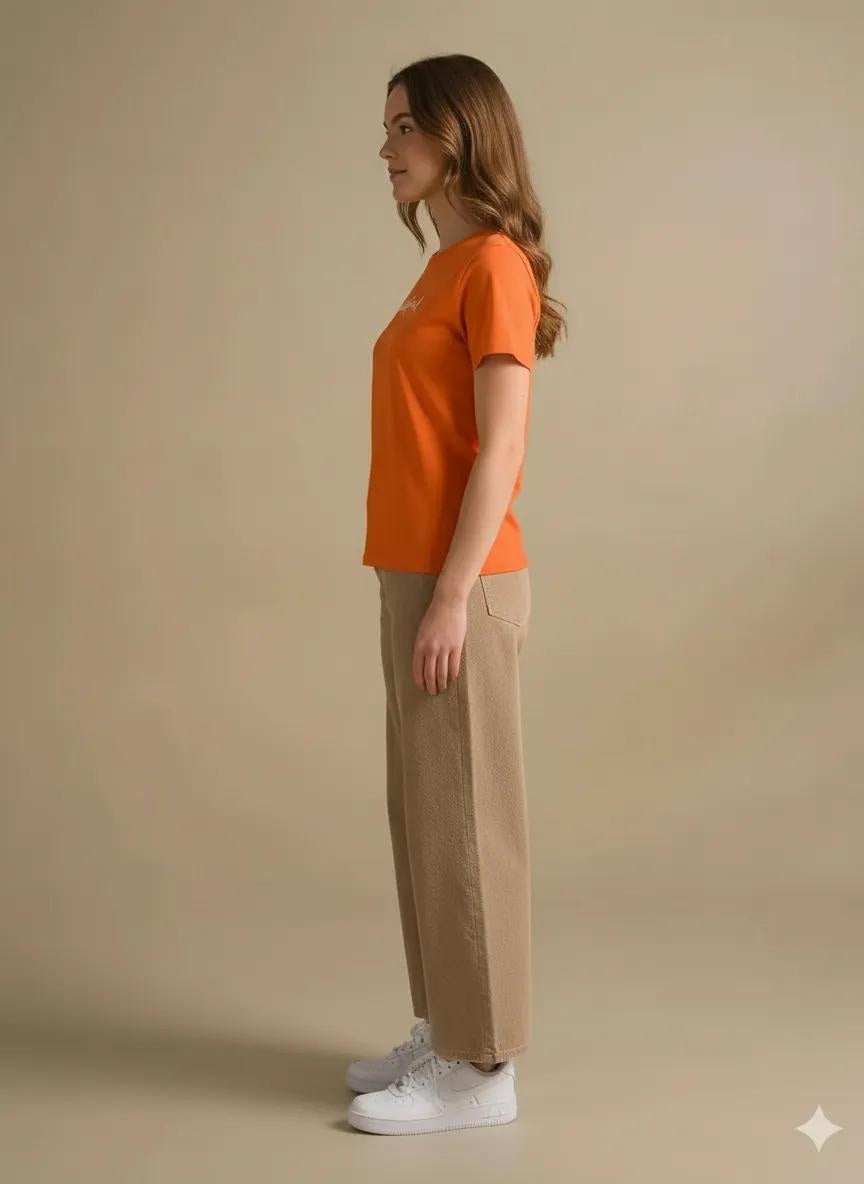 Women Orange Printed Round Neck T-Shirt
