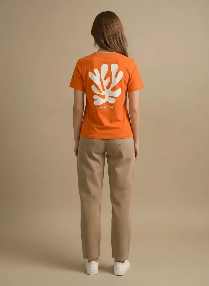 Women Orange Printed Round Neck T-Shirt