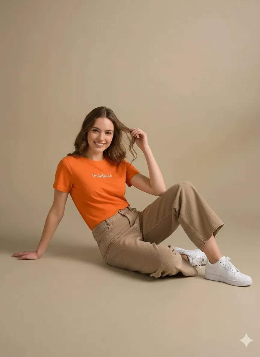 Women Orange Printed Round Neck T-Shirt