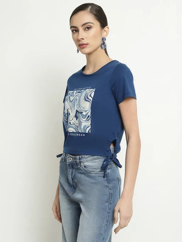 Mettle Abstract Printed Round Neck Cotton T-Shirt