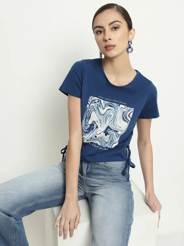 Mettle Abstract Printed Round Neck Cotton T-Shirt