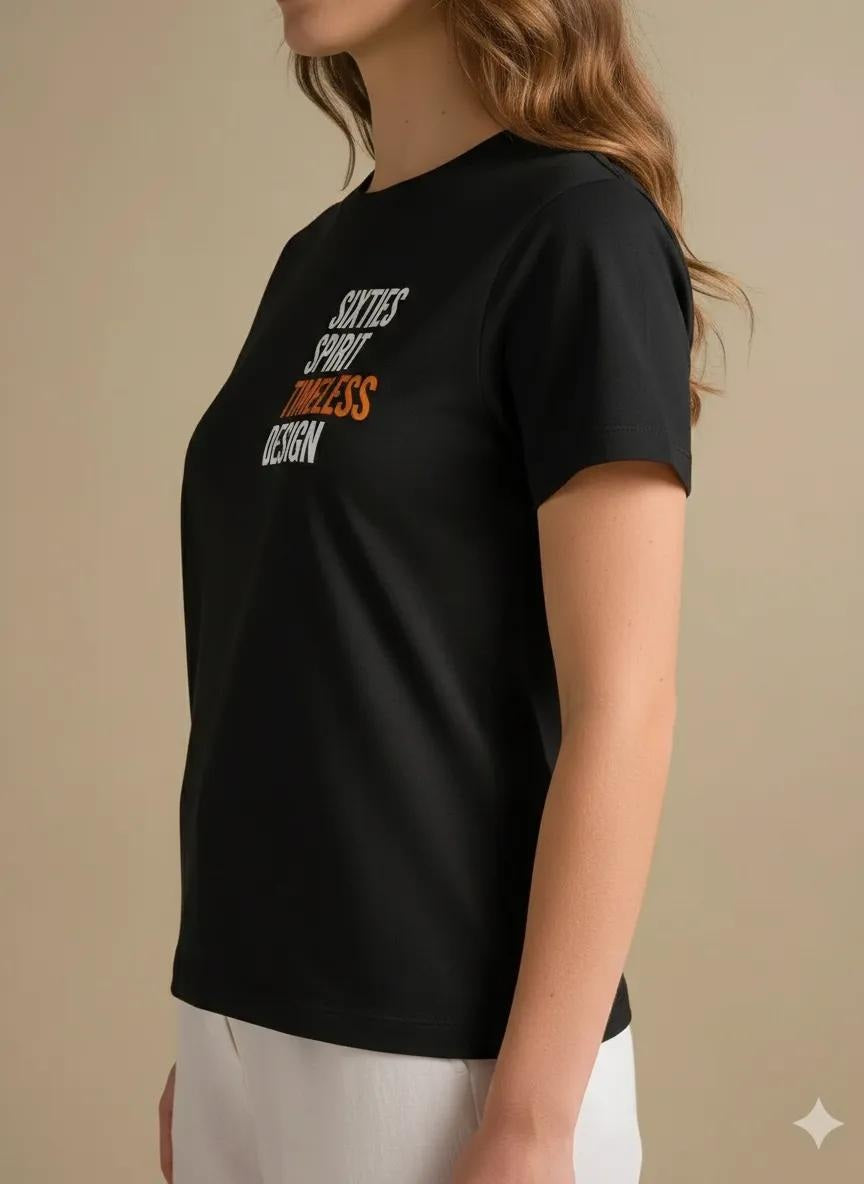 Women Charcoal Printed Round Neck T-Shirt