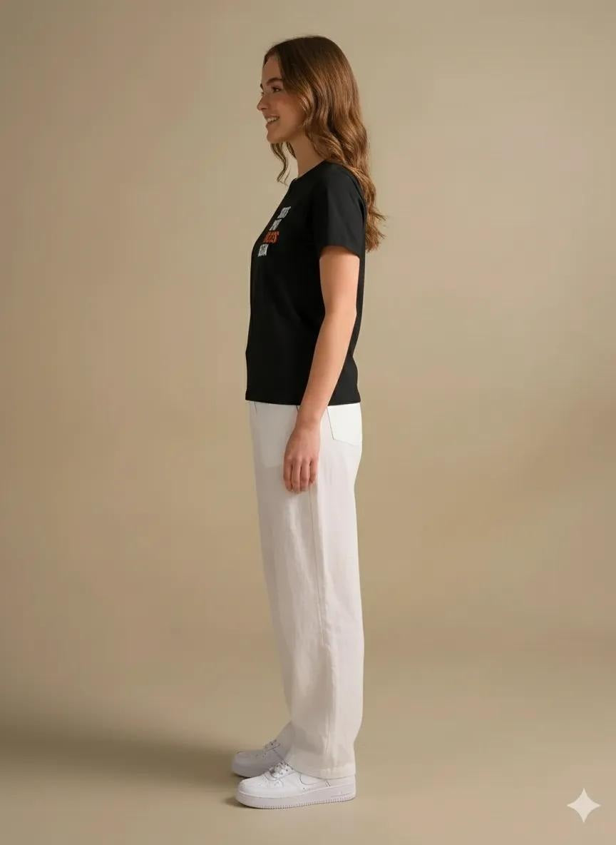 Women Charcoal Printed Round Neck T-Shirt