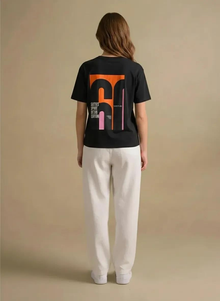 Women Charcoal Printed Round Neck T-Shirt