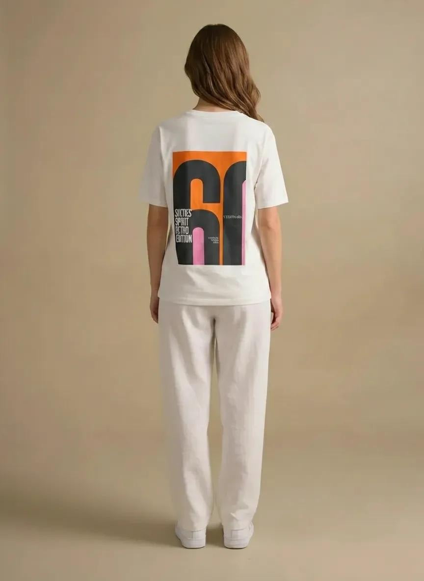 Women Off White Printed Round Neck T-Shirt