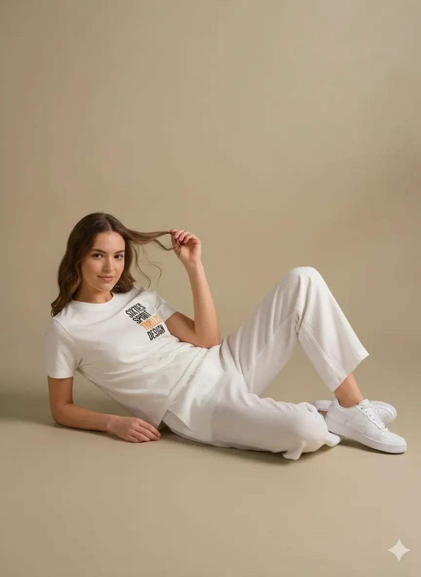 Women Off White Printed Round Neck T-Shirt