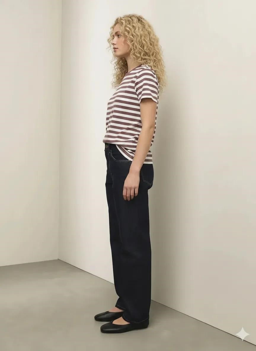 Women Suede Pink Striped T-shirt