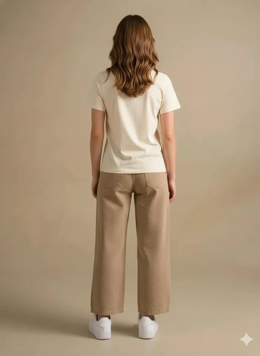 Women Off White Printed Round Neck T-Shirt