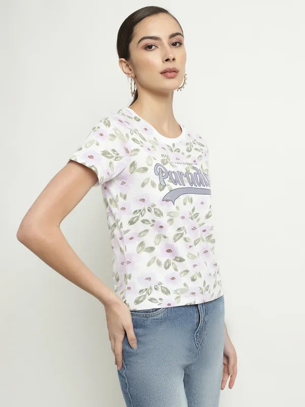 Mettle Floral Printed Round Neck Cotton T-Shirt