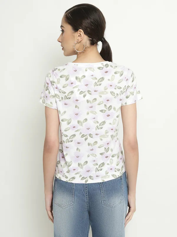 Mettle Floral Printed Round Neck Cotton T-Shirt