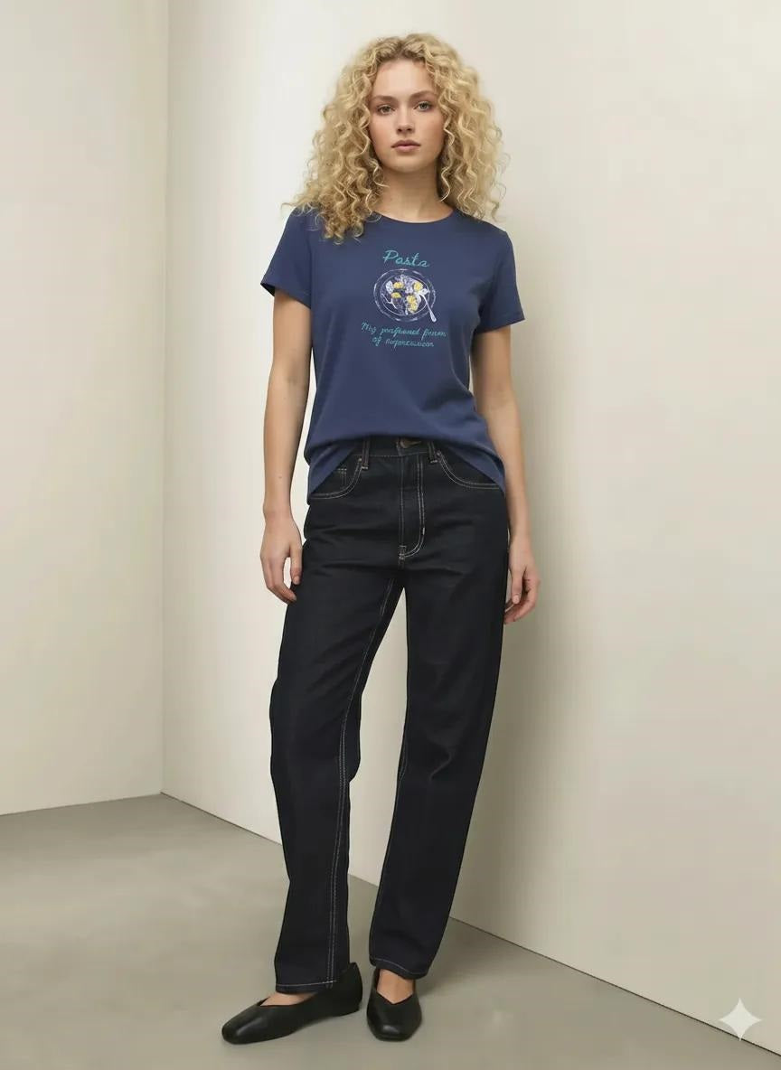 Women Light Navy Printed T-shirt