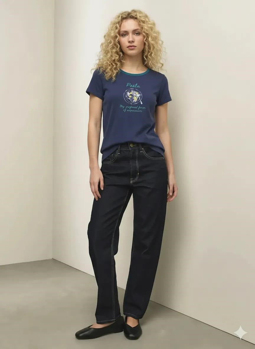 Women Light Navy Printed T-shirt