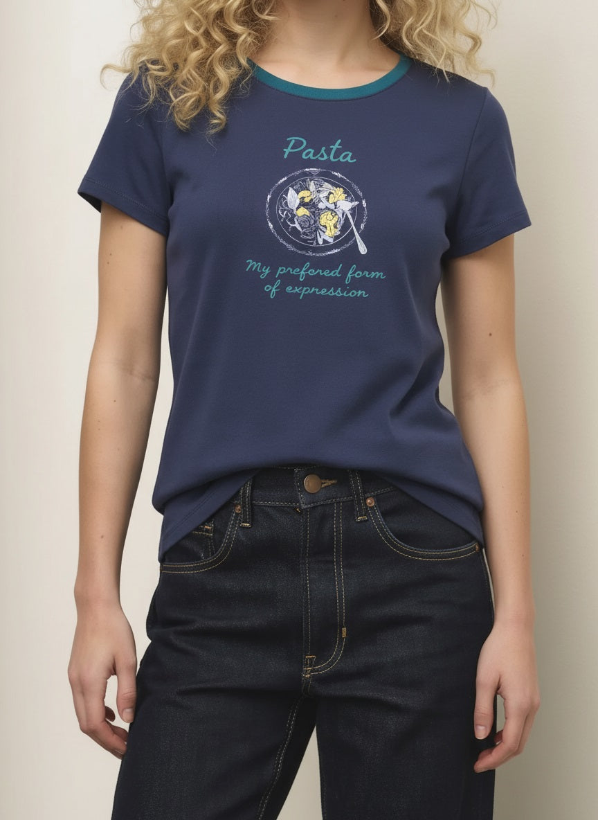 Women Light Navy Printed T-shirt