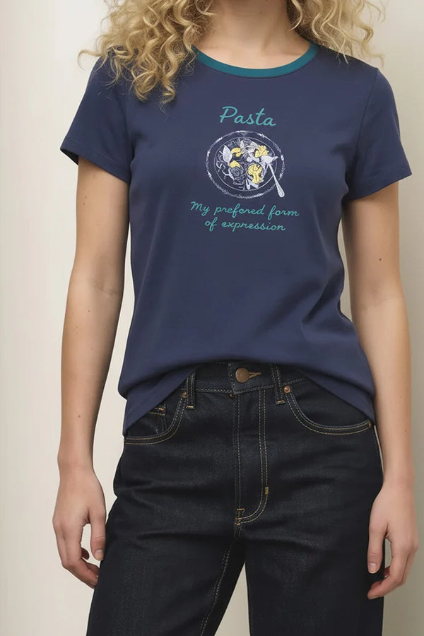 Women Light Navy Printed T-shirt