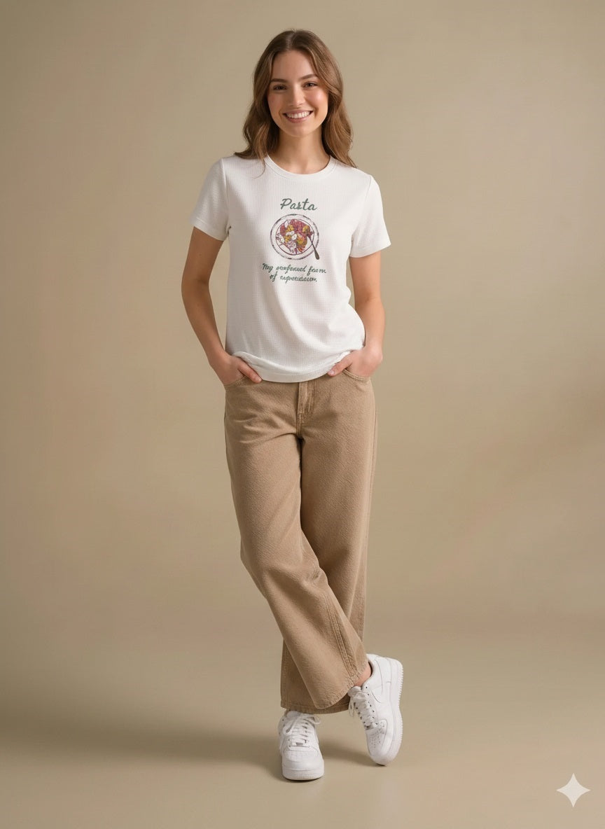 Women Off White Typography Printed T-shirt