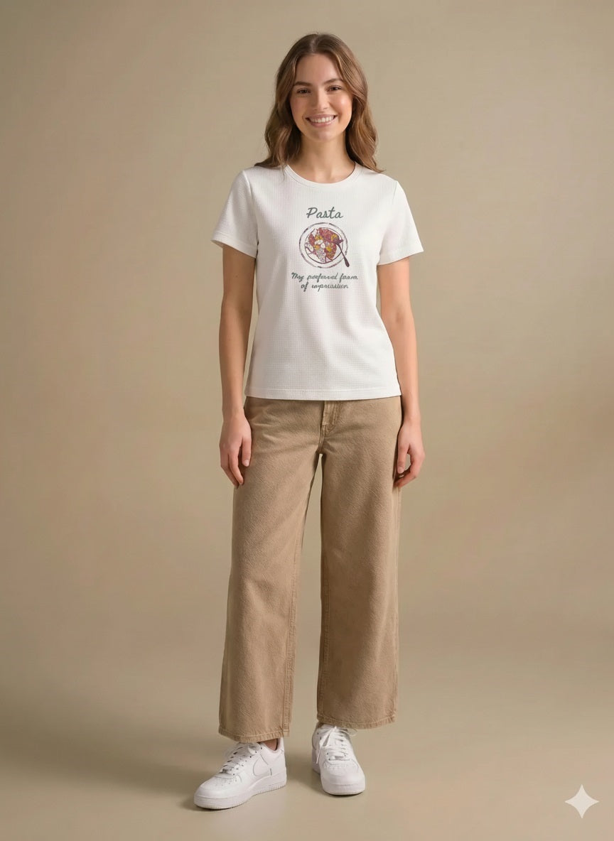 Women Off White Typography Printed T-shirt
