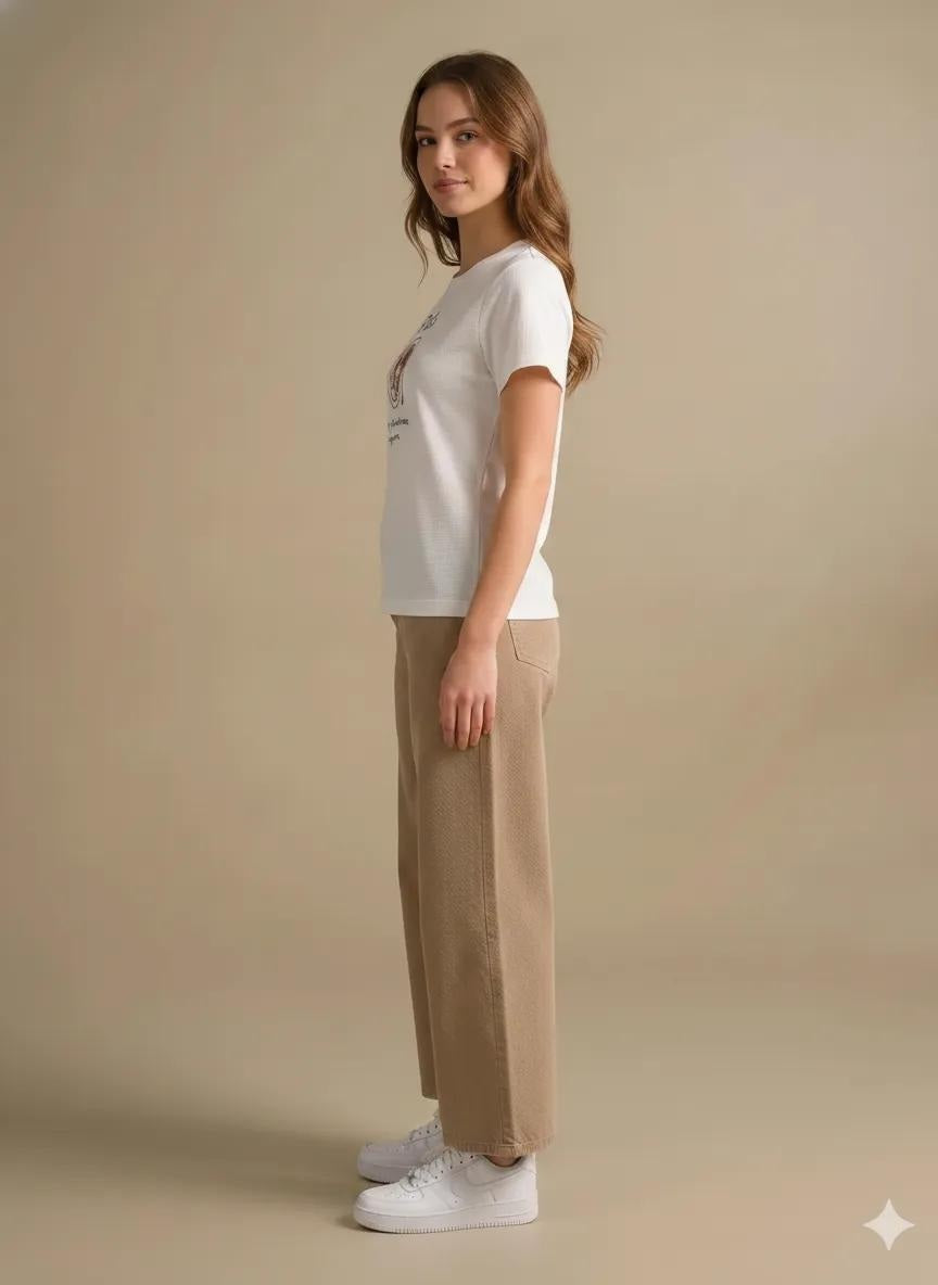 Women Off White Typography Printed T-shirt