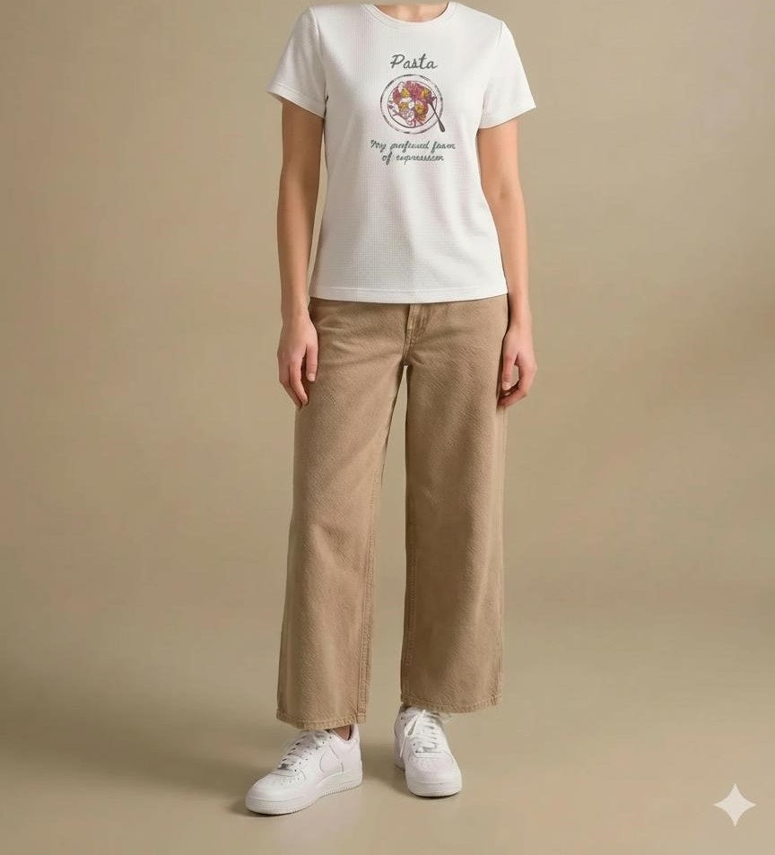 Women Off White Typography Printed T-shirt