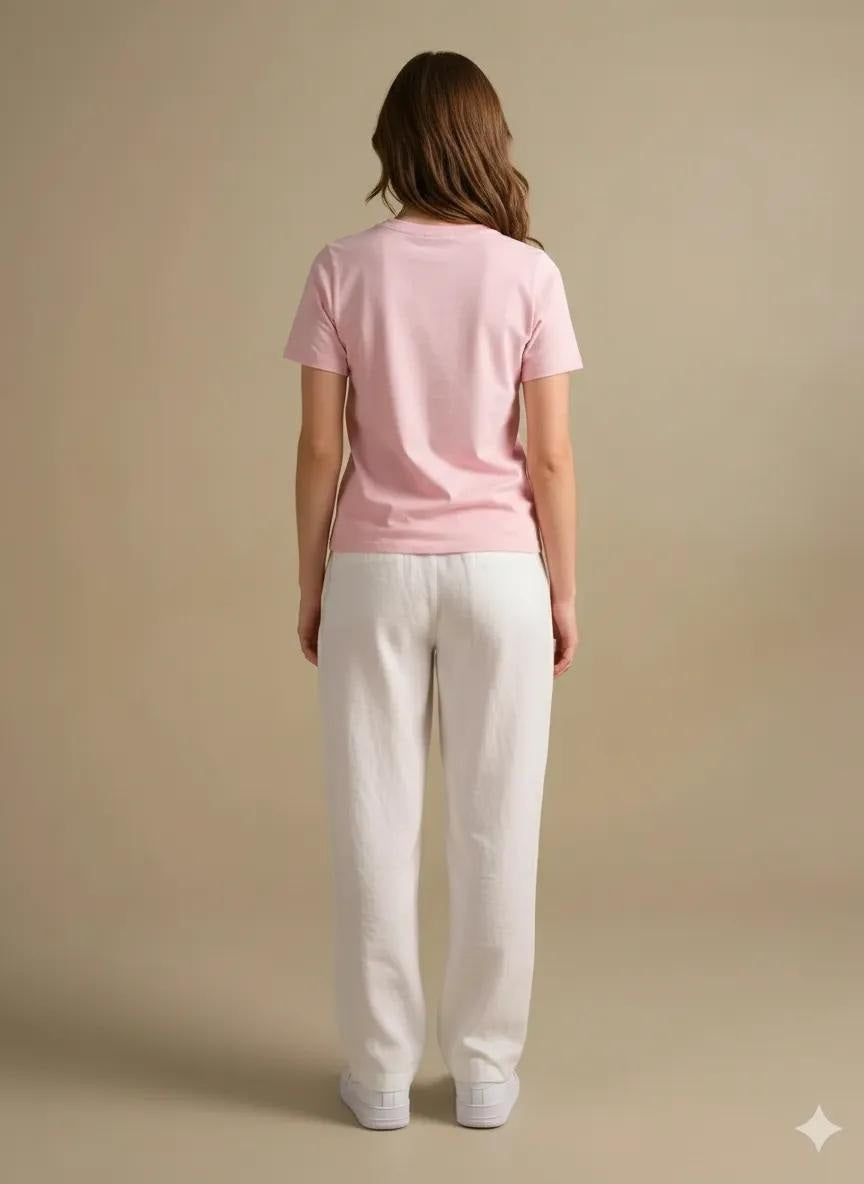 Women Barely Pink Printed Round Neck T-Shirt