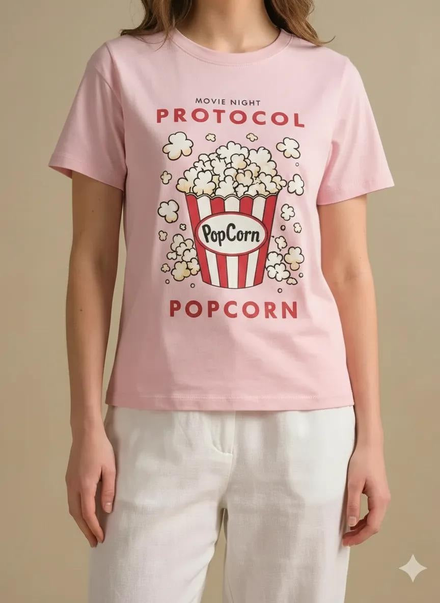 Women Barely Pink Printed Round Neck T-Shirt