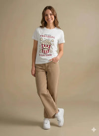 Women Off White Printed Round Neck T-Shirt