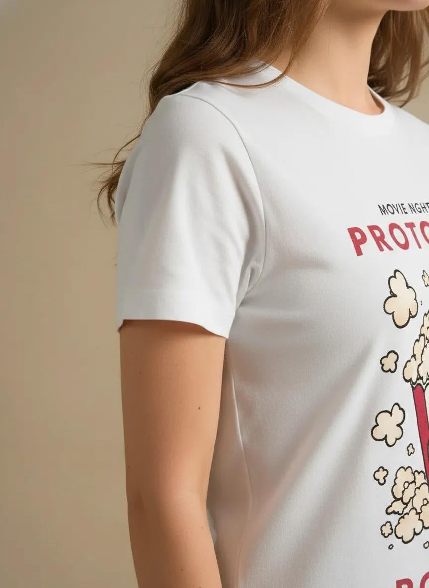 Women Off White Printed Round Neck T-Shirt
