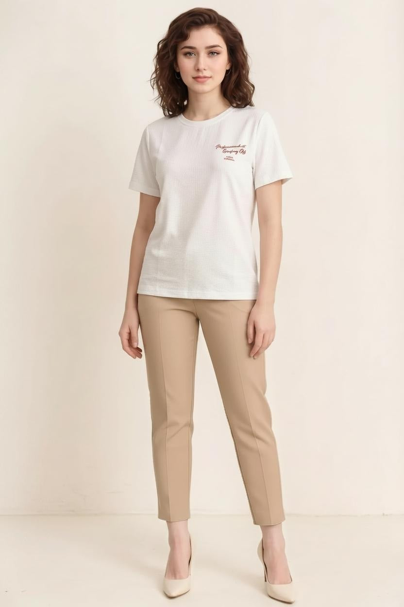 Women Off White Typography T-shirt