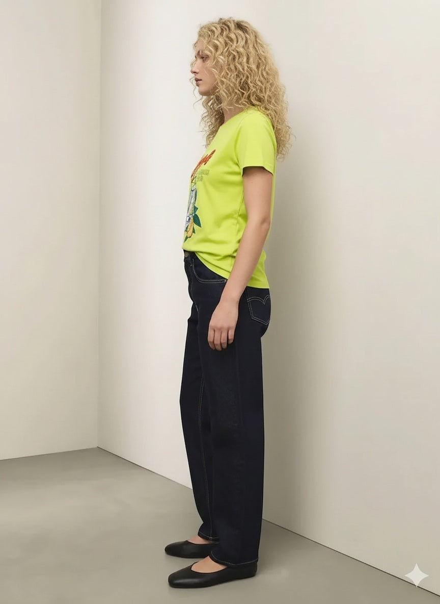 Women Lime Printed Round Neck T-Shirt