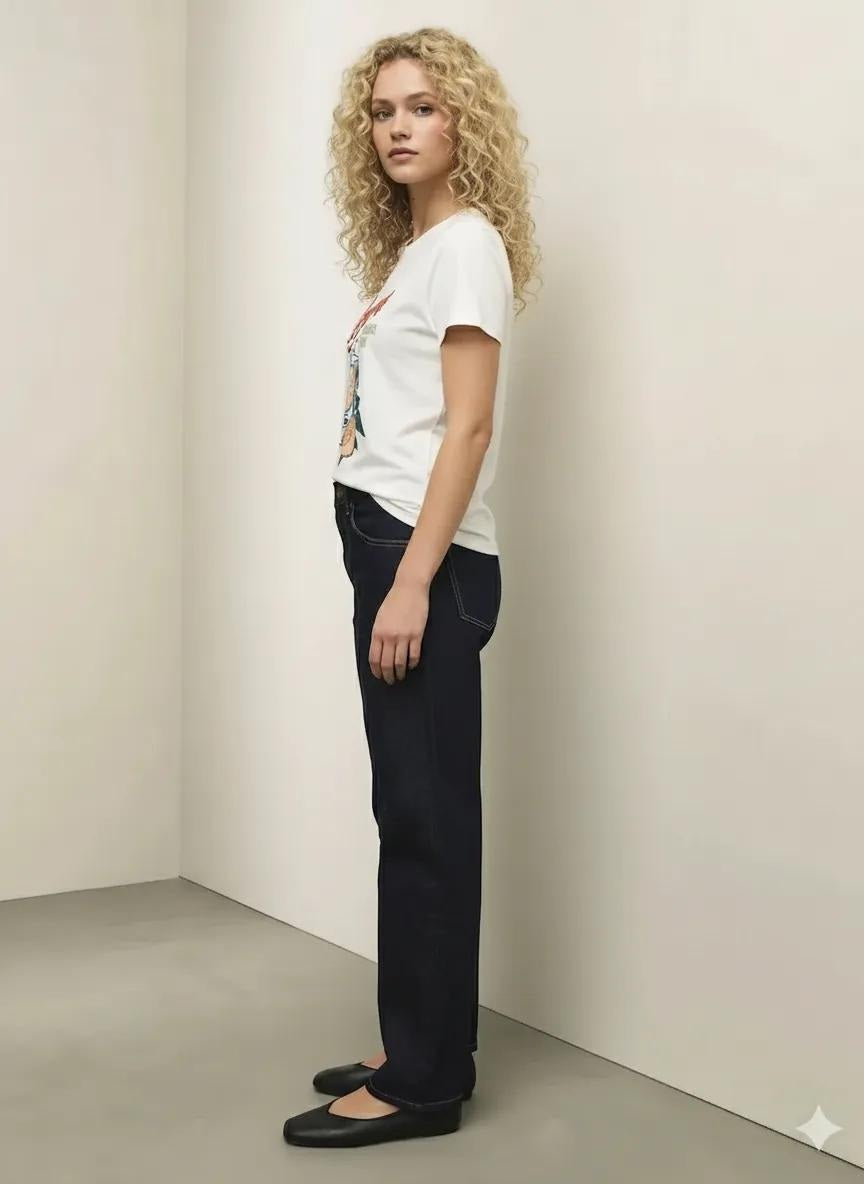 Women Off White Printed Round Neck T-Shirt
