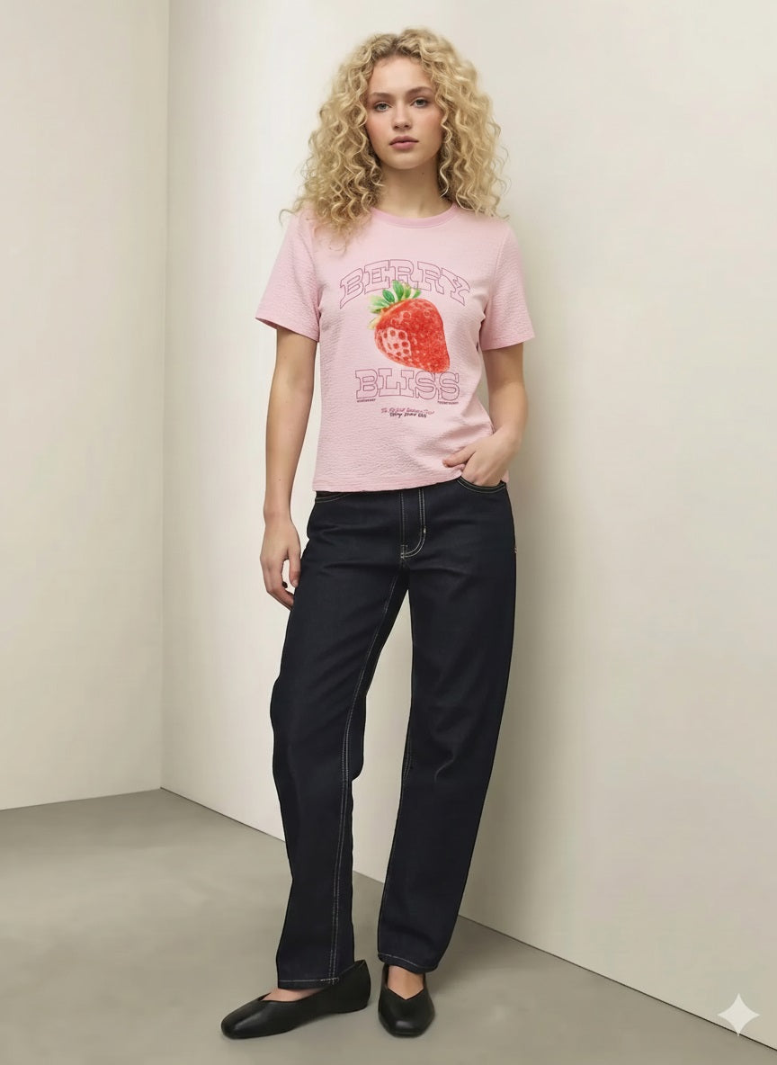 Women Heavenly Pink Printed T-shirt